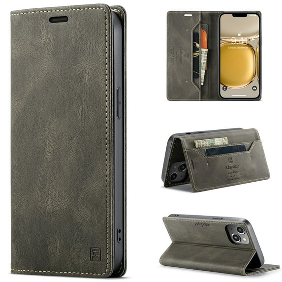 ELEHOLD for iPhone 14 Plus Wallet Case, Slim Luxury PU Leather Flip Cover RFID Blocking Card Slots Magnetic Closure Anti-Scratch Shockproof Case for iPhone 14 Plus 6.7 inch,Coffee