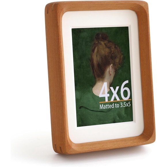 Wooden Picture Frames, Small Polaroid Picture Frame 3.5x5 Matted to 4x6 with Plexiglass, Teak Solid Natural Wood Tiny Photo Frame, For TableTop and Wall Mounting