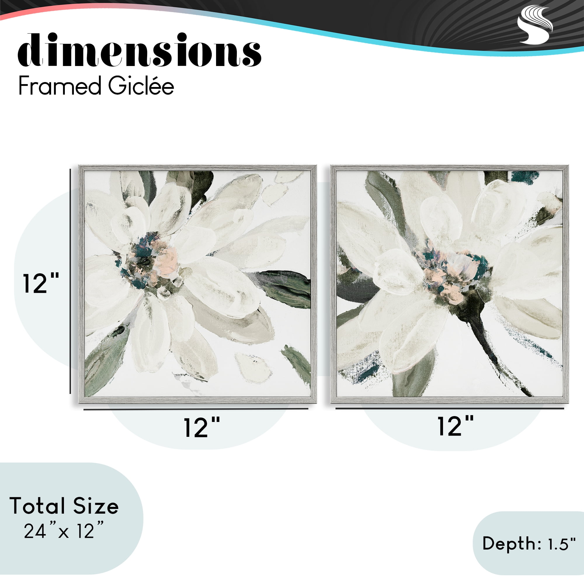 Stupell Industries Naturally Blooming White Flowers 2 Piece Gray Framed Giclee Art Set, design by Lanie Loreth