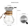 thumbnail image 2 of Pour Over Coffee Maker with Reusable Stainless Steel Filter, Borosilicate Glass Coffee Carafe, Wooden Collar, Manual Coffee Maker, Holds 400ML (2 Cups), 2 of 5