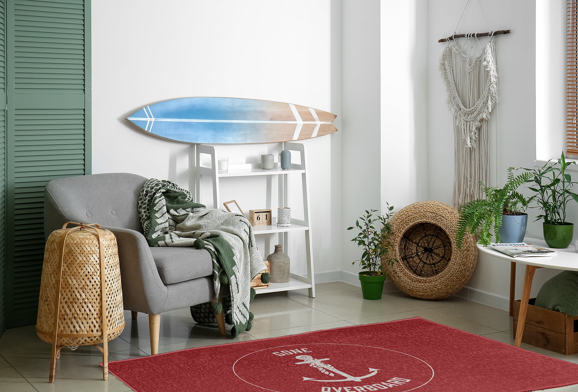 Simply Daisy 4' x 6' Gone Forever Overboard Nautical Chenille Rug, Ligonberry Red