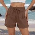 thumbnail image 2 of Inglocry Linen Shorts Women Casual Wide Leg High Waisted Summer Shorts Comfy Elastic Waist Beach Shorts with Pockets Coffee 2XL, 2 of 5