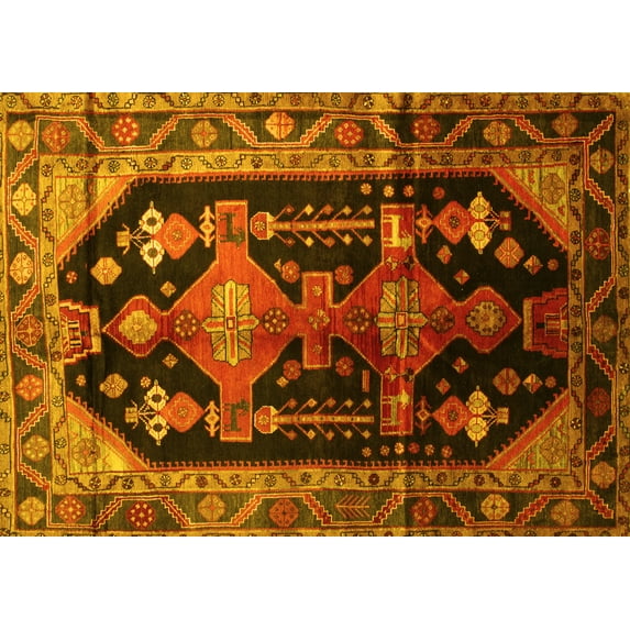 Ahgly Company Machine Washable Indoor Rectangle Persian Yellow Traditional Area Rugs, 5' x 8'