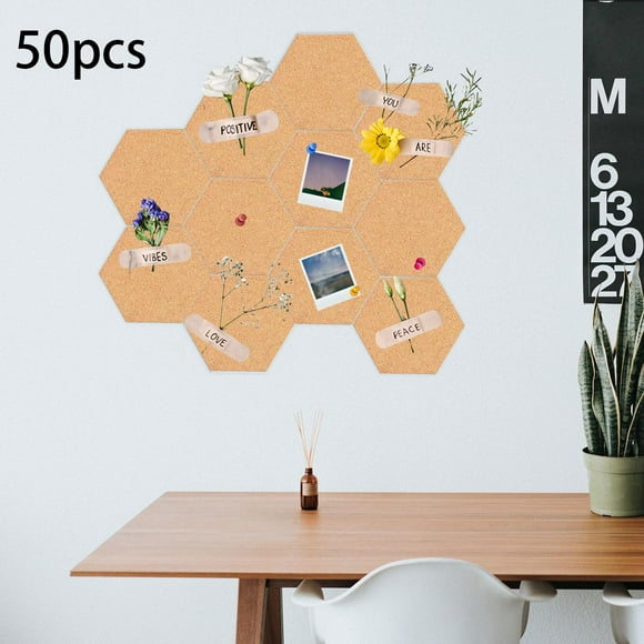 50Pcs Cork Boards, Cork Tiles for Wall Bulletin Boards, Corkboards Pin Boards for Walls Pictures Notes Memo Office Home Hexagon