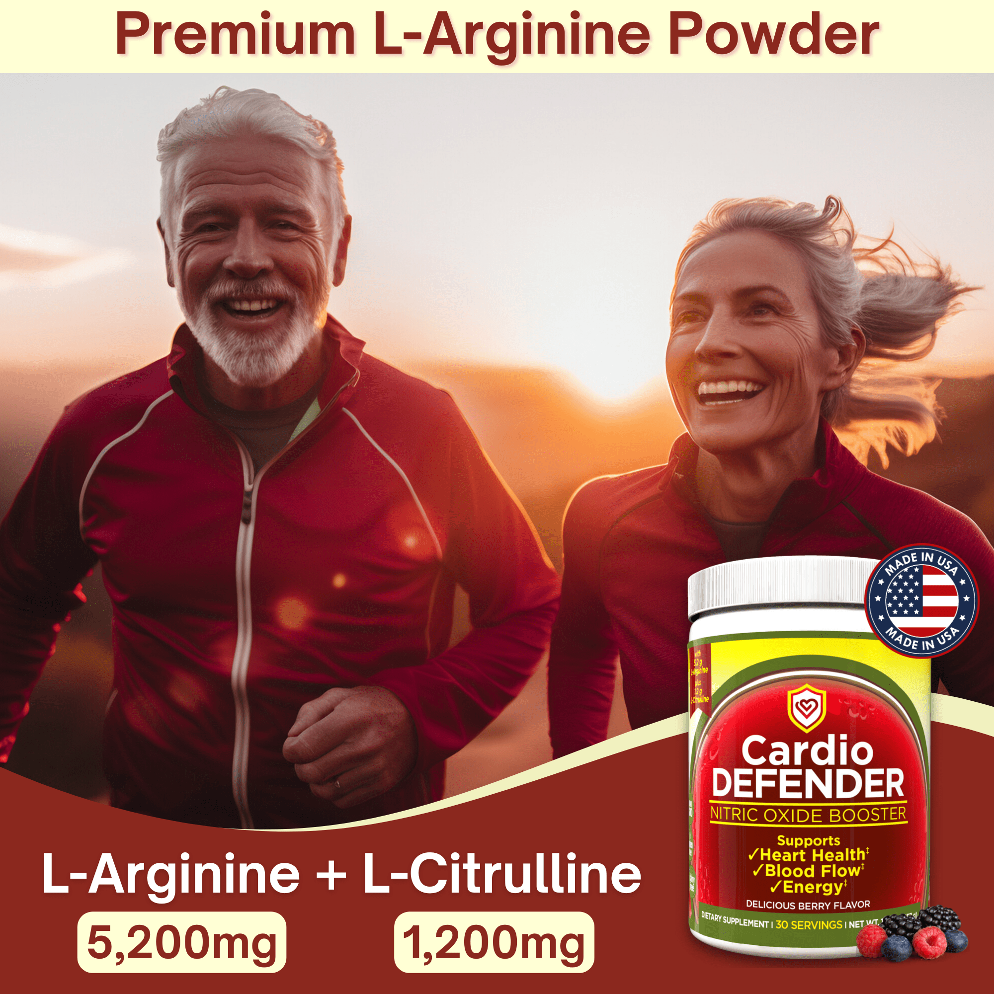 Cardio Defender - L-Arginine Powder with 5,200mg L-Arginine Per Serving- Heart Health Drink Mix