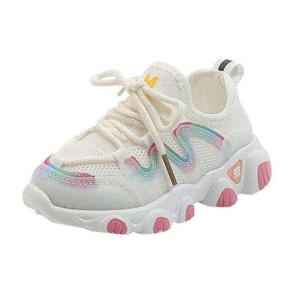 CYRBOKO Girls Court Sneakers, Comfortable Casual Soft Sole Non-slip Running Shoes White Size 5-5.5 T