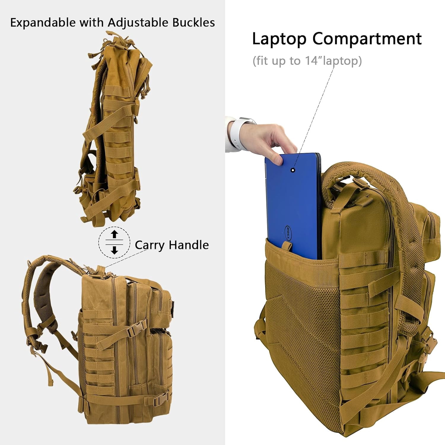 WOLT | 50L Camping Backpack--Large Multifunction Outdoor Molle Bag Backpacks Khaki