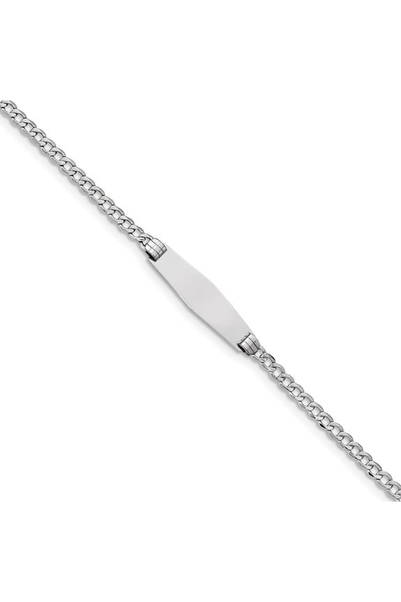 14K White Gold bracelet ID Link, 7 in 7.5 mm 3.5 WG Polished Soft Diamond Shape with Semi-SolSoft Cu