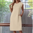 thumbnail image 2 of Jamsmile Womens Tshirts Sleeveless Dress Summer Round Neck Dress With Side Slits Pocket Summer Loose Fit Plain Mini Dress, 2 of 5