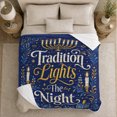 thumbnail image 5 of Tradition Lights the Night Quote with Menorah Candles and Dreidel, Classic Blue Gold Hanukkah Art, Ornate Leaf Motif Warm Flannel Blanket, Housewarming Gift for Living Room Home Decor, 5 of 9