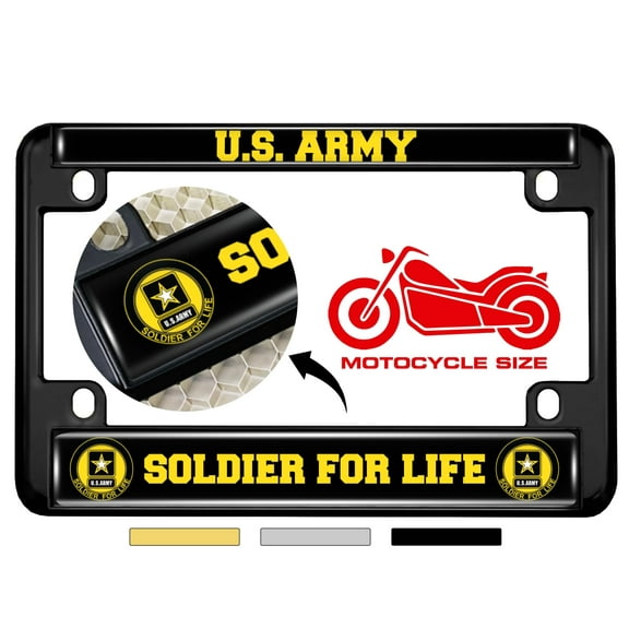 [Officially Licensed Product] - Motorcycle Metal License Plate Frame with U.S. Army Soldier for Life Design - Black