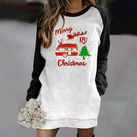 

TZNBGO Oversized Sweaters for Women Long Sleeve Tops Women s Elegant Patchwork Sweatshirts Ladies Casual Printed O Neck Long Top Merry Christmas Fashion Crewneck Panel Long Top Black S Corset Top41654