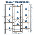 thumbnail image 2 of Roromall 5-Tier Triple Bookshelf with 14 Adjustable Shelves, Industrial Steel Frame with X-Back Brace, Reinforced Anti-Tip Design Vintage Bookshelf for Living Room, Office, Home, 2 of 8