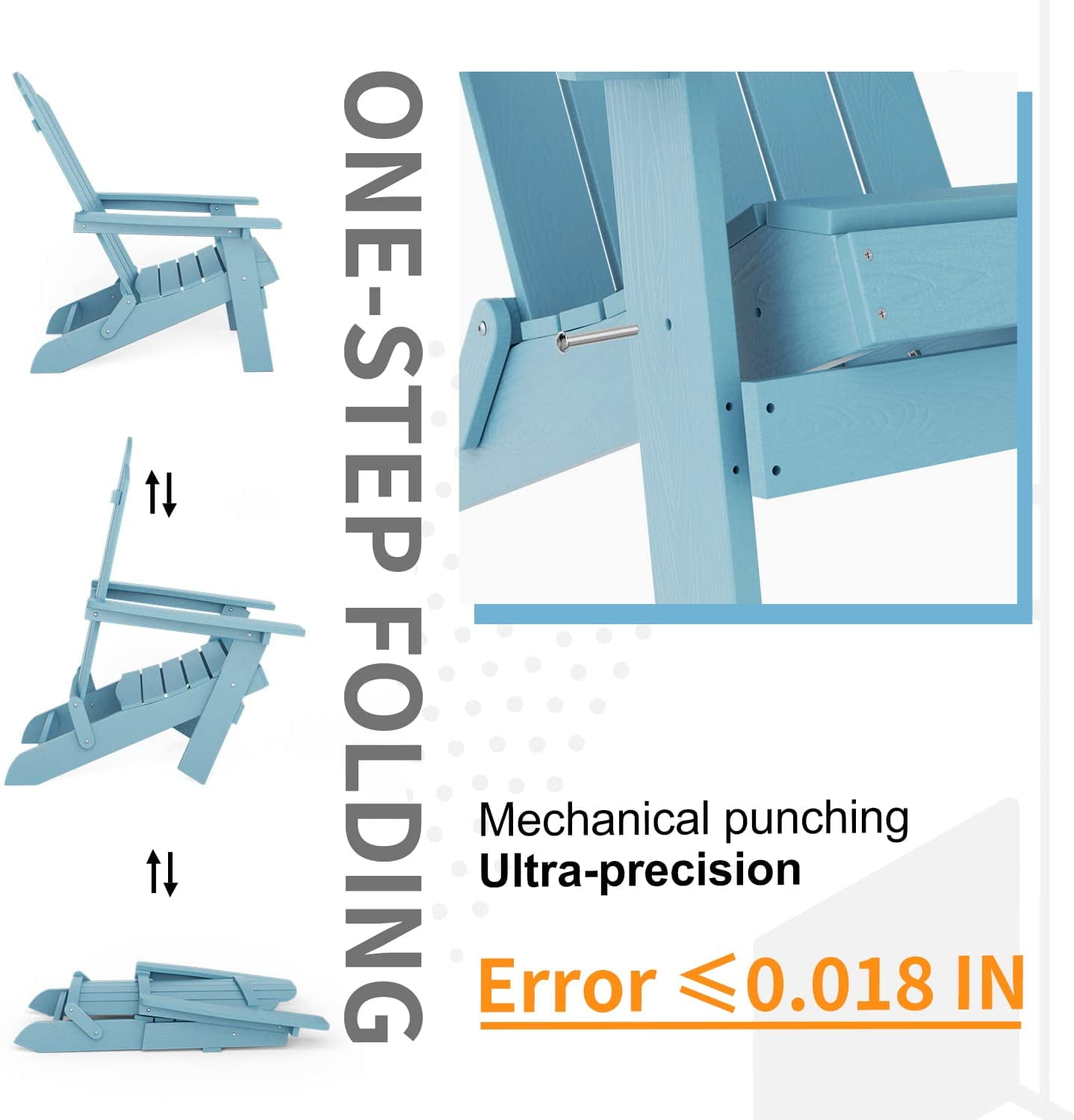 WINSOON Folding Adirondack Chair and Table Set 3 PCS Garden Outdoor Patio Chairs, Blue Finish