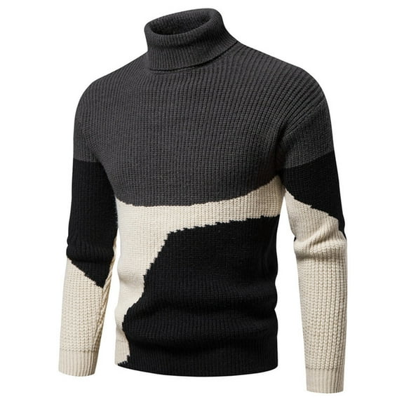 jsaierl Mens Sweater Knit Turtle Neck Color Block Top Long Sleeve Cozy Warm Winter Pullover Sweater