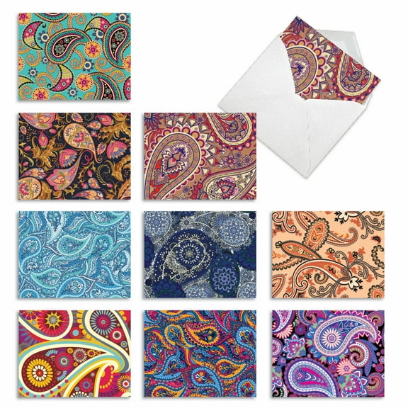 10 All Occasion Blank Note Cards Pack (4 x 5.12 Inch) - CRAZY FOR PAISLEY