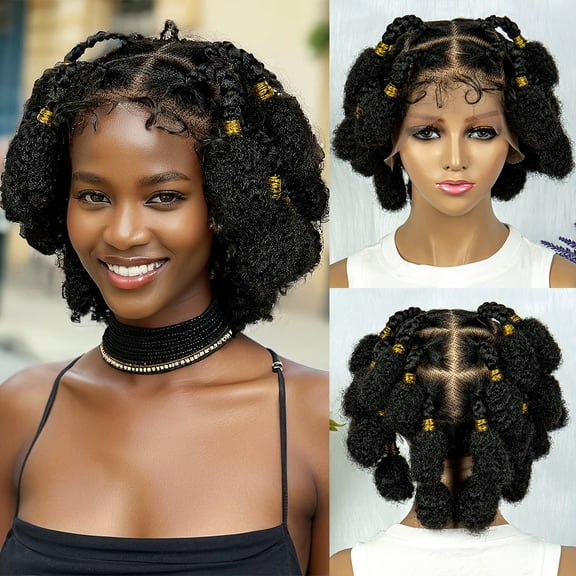 New Styles Special Synthetic Full Lace Knotless Box Braided Wigs with Baby Hair for Women HD Lace Frontal Short Braiding Wigs Daily Use Black Color