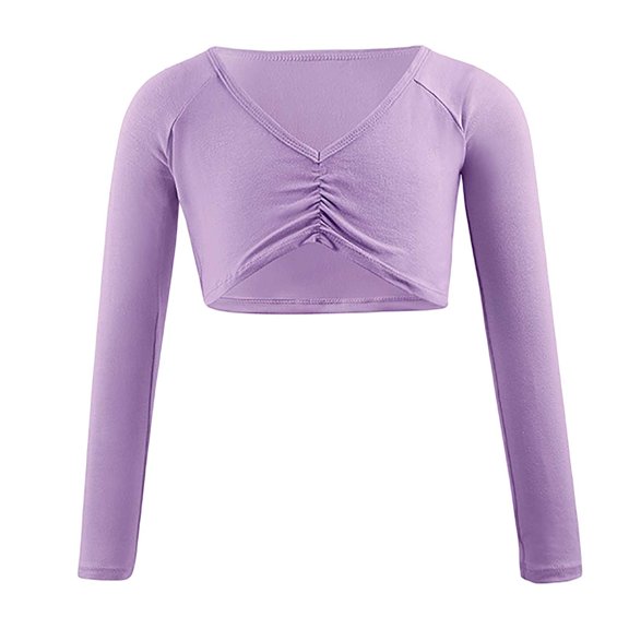 CPNG Ballet Sweater for Girls Ballet Warm up Dance Sweater Long Sleeve Ballet Wrap Pullover Sweaters for Leotards(Purple,5-6 Years)
