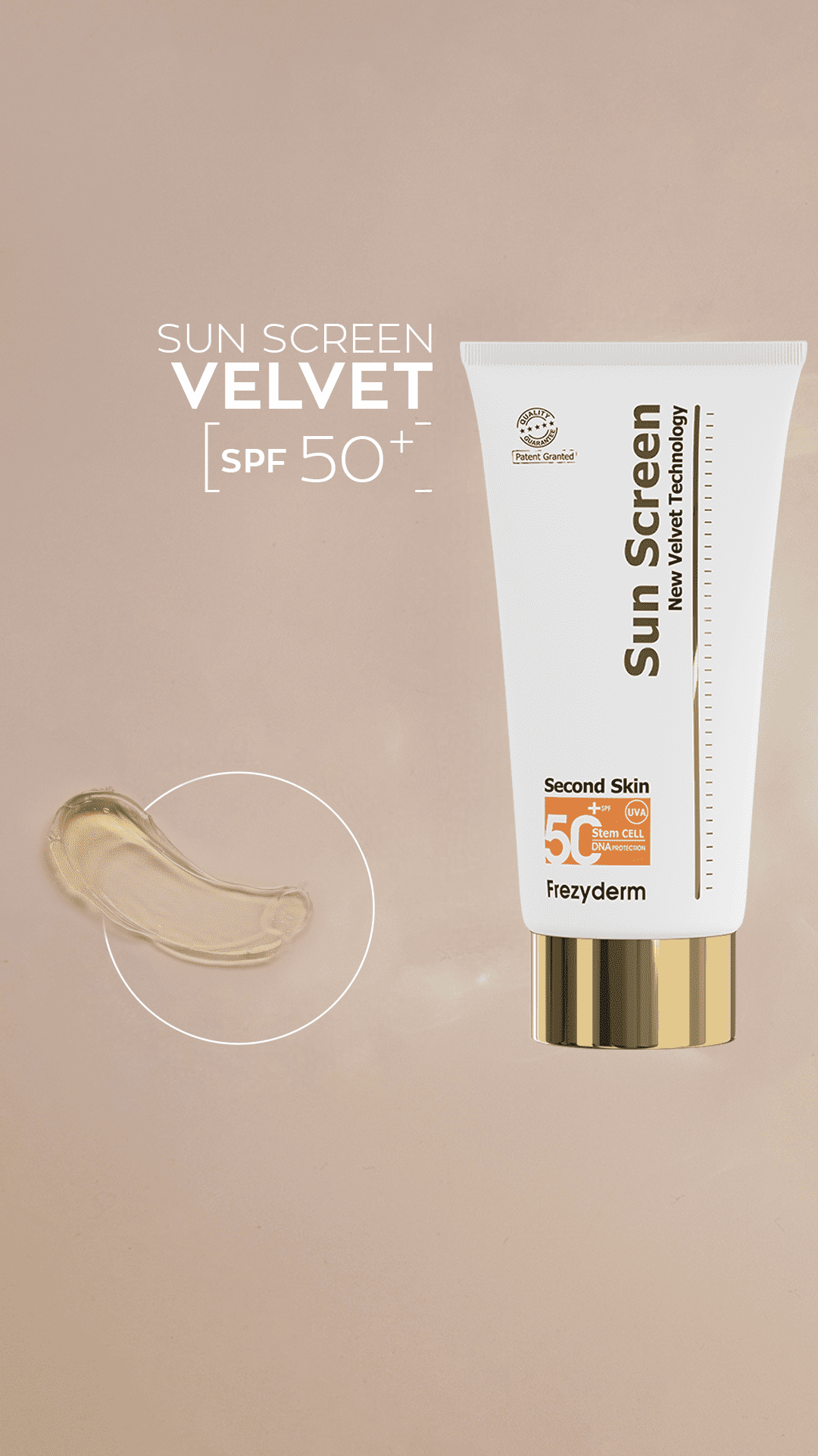 Frezyderm Sunscreen Velvet Body Second Skin Technology Very High Protection Water Resistant Sunscreen Lotion, SPF 50+, 1 Count