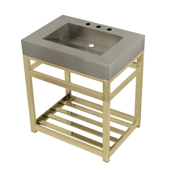 Kingston Brass 31 in. Fauceture Stainless Steel Sink with Steel Console Sink Base, Brushed & Polished Brass