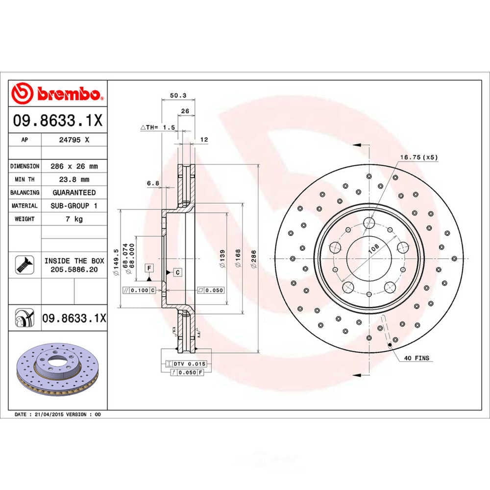 Brembo 09.8633.1X XTRA Disc Brake Rotor