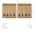 thumbnail image 3 of VHC Brands Burlap Natural with Burgundy Stars 4 PC Curtain Set (2 Prairie Swag 36x18 and 2 Tier 24x36), 3 of 5