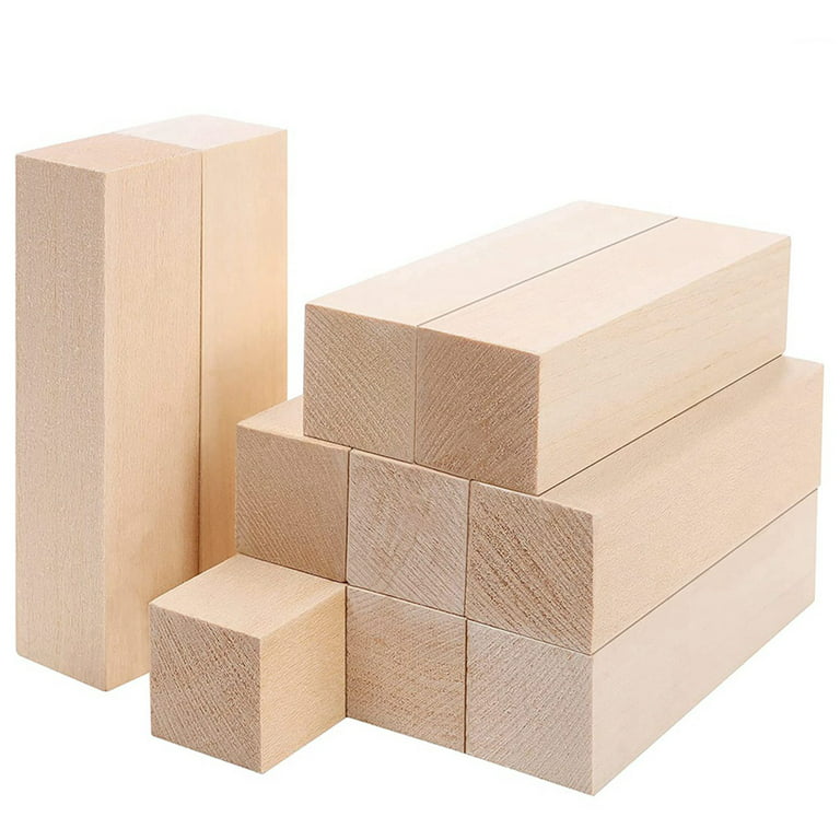 Large Carving Wood Blocks (20 Pack) 4 x 1 x 1 Inches Unfinished Basswood  Project Craft Kit DIY Hobby Set for Beginners 
