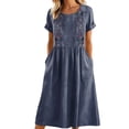 thumbnail image 2 of Ovbmpzd Navy Casual Summer&nbsp;Dresses&nbsp;for Women Linen Loose Embroidered Shift Crew Neck Cocktail-Length Women'S Dresses, 2 of 6