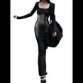 thumbnail image 2 of Vestido de Larga con Cuello Cuadrado para Mujer, Ajustado, Acanalado, Suave y Cómodo Negro M, 2 of 10