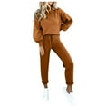 thumbnail image 1 of Conjunto de blusa informal de cuello redondo y pantalones con bolsillos para mujer, poliéster, tallas múltiples, 1 of 2