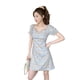 thumbnail image 3 of Vestido de mujer Retro Plaid Manga corta Ropa de verano Vestido delgado sexy, Azul cielo, M kenally AP002467-07, 3 of 7