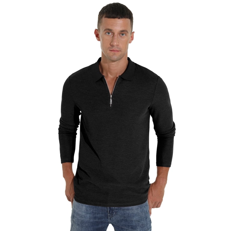 GIRUNS Men's Long Sleeve Quarter Zip Polo Shirt photo 2