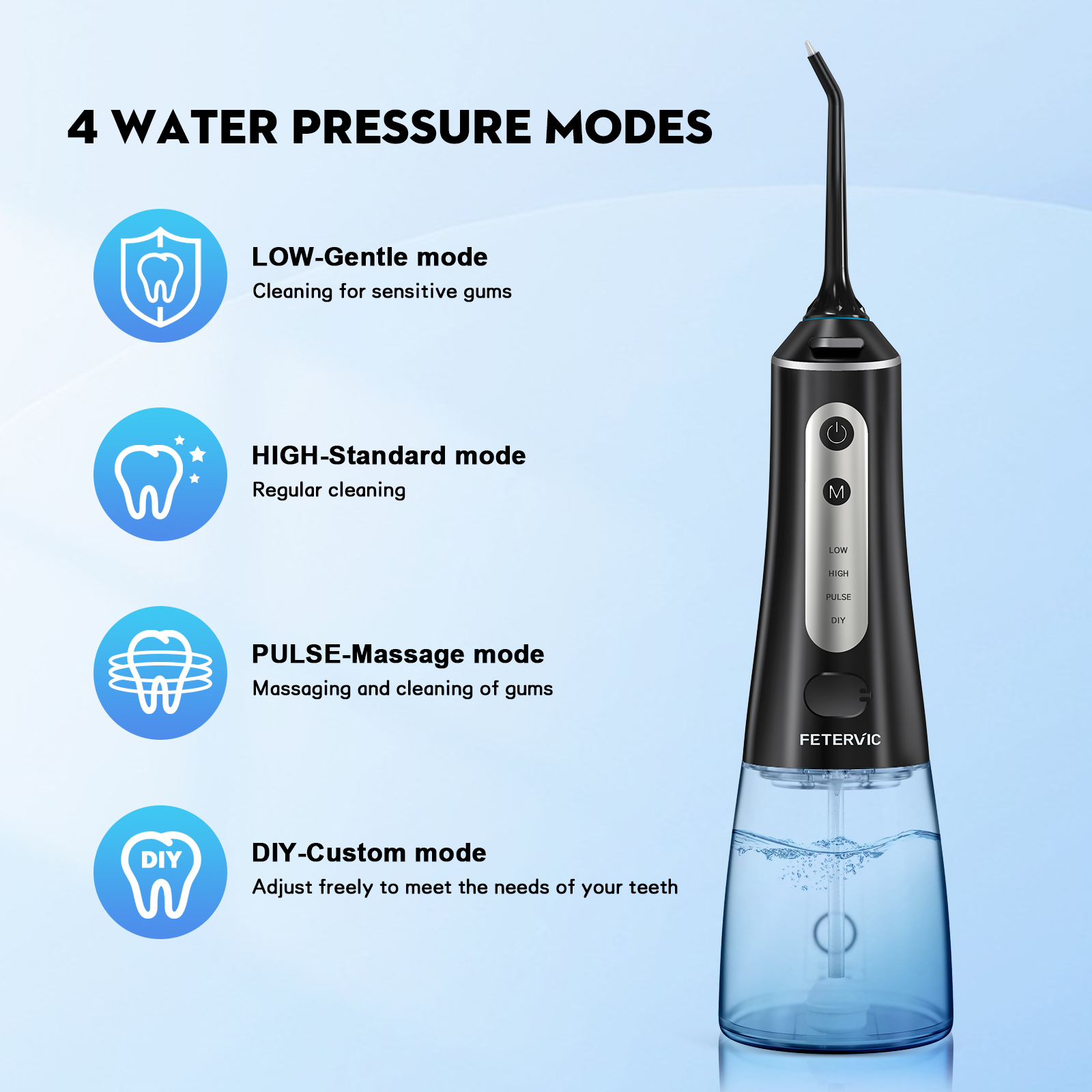 FETERVIC Cordless Water Flosser, 300ML Tank photo 6