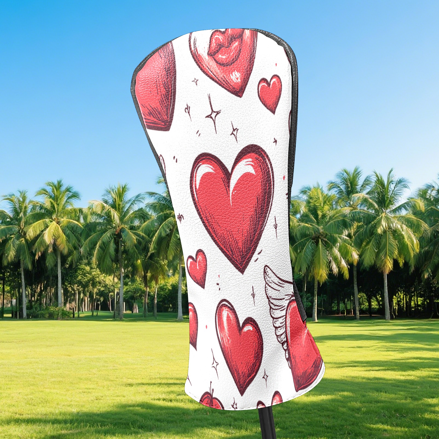 Golf Club Covers PU Leather Waterproof Head Covers for Fairway Woods Hybrids Hand-painted Love Heart