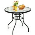 thumbnail image 1 of Topbuy Patio Round Table Patio Furniture Steel Frame Dining Table w/ Glass Top, 1 of 8