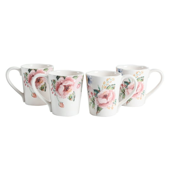 Bico Margret's Garden Ceramic Mugs, Set of 4, for Coffee, Tea, Drinks, Microwave & Dishwasher Safe