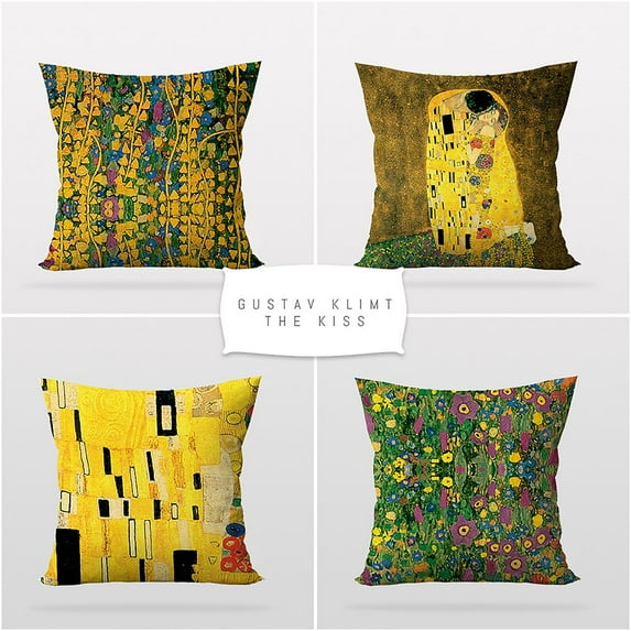 3S Brother'S World Classic Art Masterpiece Series Set Of 4 Hidden Zipper Cushion Covers Gustav Klimt The Kiss - 12" to 30" Sizes Art Home Décor Printed On Both Sides Each Size (14"Wx14"L)