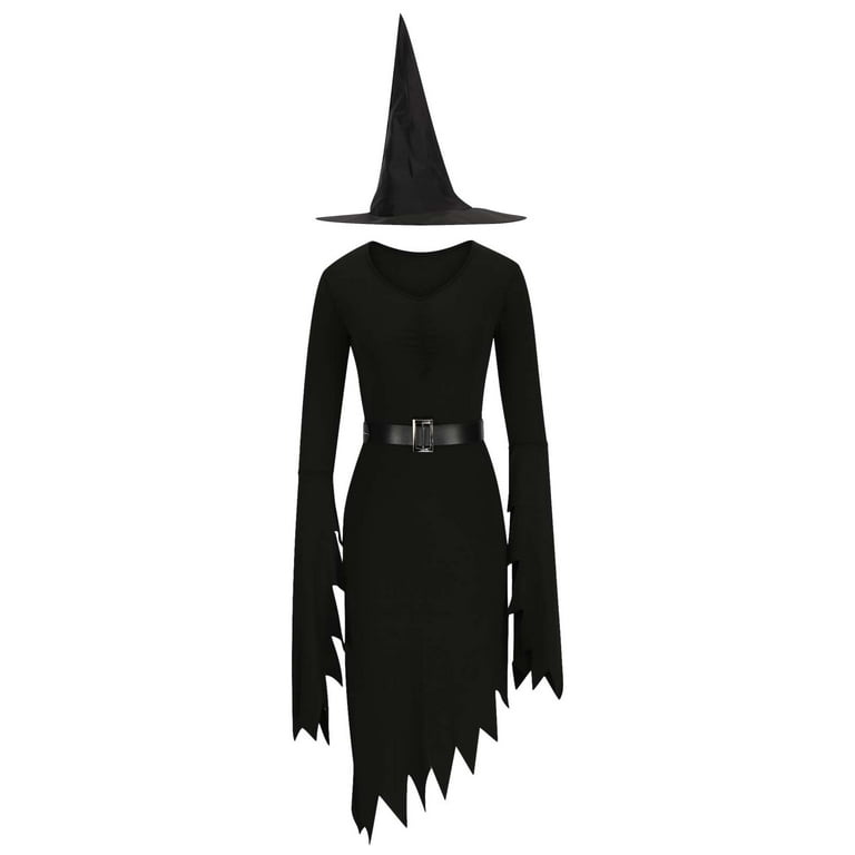 Idoravan Masquerade Dresses for Women Fashion Women Comfortable Casual Belt Pagoda Sleeve Vent Solid Color Long Sleeve V-Neck Ankle Dress Witch Dress