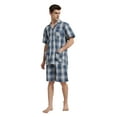 thumbnail image 3 of GLOBAL Men’s Cotton Short Sleeve and Shorts Yarn Pajama Set, Summer Soft Classic Plaid Loungewear with Pockets, Sizes L, 3 of 6