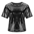 thumbnail image 6 of Women's Metallic Tops Fitted Shiny Short Sleeve Tees Crew Neck T-shirts Dancing Festivals Disco Party Outfits (2XL, Black), 6 of 6