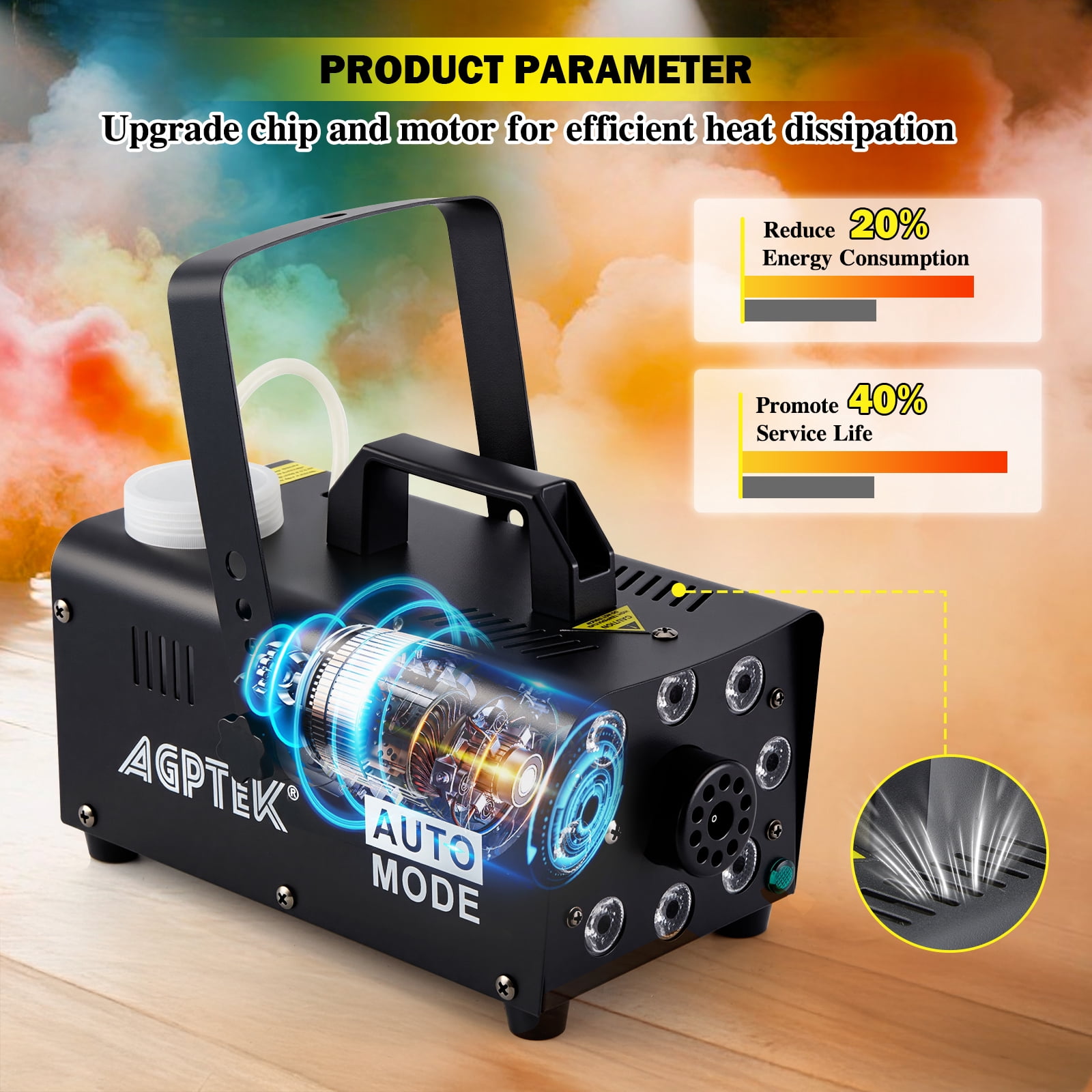 Fog Machine with 13 Colorful LED Lights and RGB Light Effect, 500 W and 2000CFM Fog with 2 Wired and Wireless Remote Controls, Perfect for Christmas Party Wedding, Halloween,  and Stage Effect