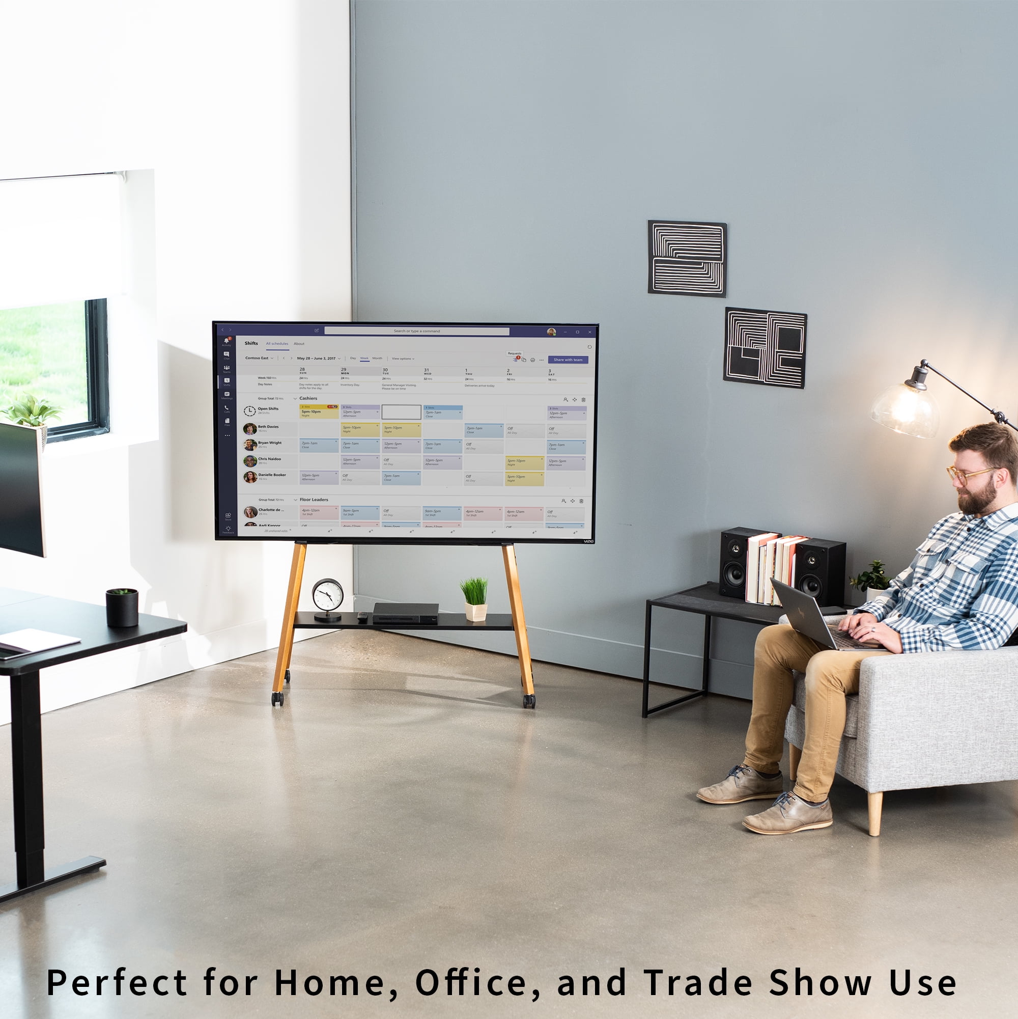 VIVO Rolling Easel Studio TV Floor Stand with Shelf, Fits 49" to 75" Screens