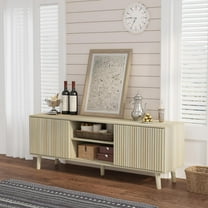 EROMMY 63'' Fluted TV Stand for 70 Inch TV, Modern Entertainment Center with Sliding Doors & Storage Cabinet, Mid Century Media TV Console for Living Room, Oak