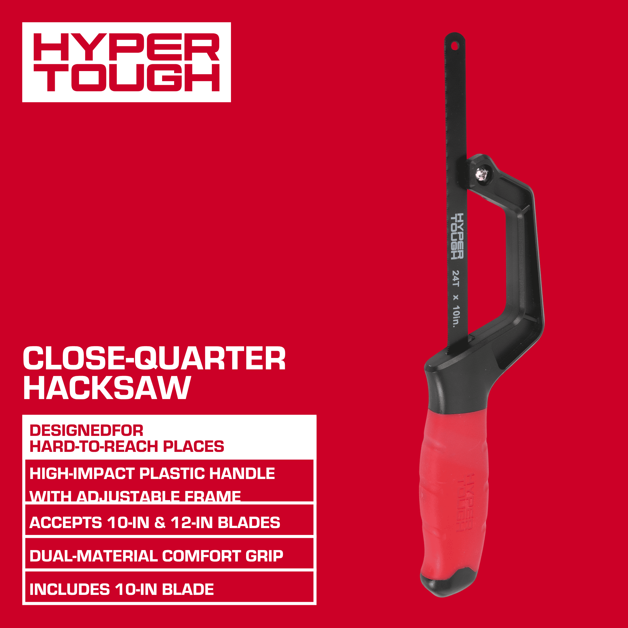 Hyper Tough Close-Quarter Hacksaw with 10-inch Blade