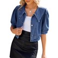 thumbnail image 2 of Camisa Vaquera para Mujer, Estilo Informal de Negocios, con Botones, el Trabajo, Mangas Abullonadas, Verano L, 2 of 5