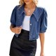 thumbnail image 2 of Camisa Vaquera para Mujer, Estilo Informal de Negocios, con Botones, el Trabajo, Mangas Abullonadas, Verano L, 2 of 5