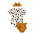 thumbnail image 2 of URMAGIC 3PCS Baby Girls Outfit Cow Print Ruffle Romper Shorts Headband Clothes, 2 of 6