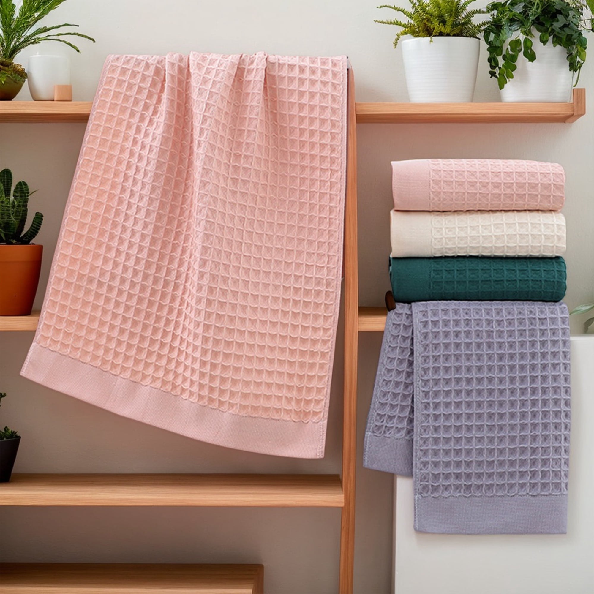 Unique Bargains Cotton Hand Towel Set of 2 Beige 14" x 30"