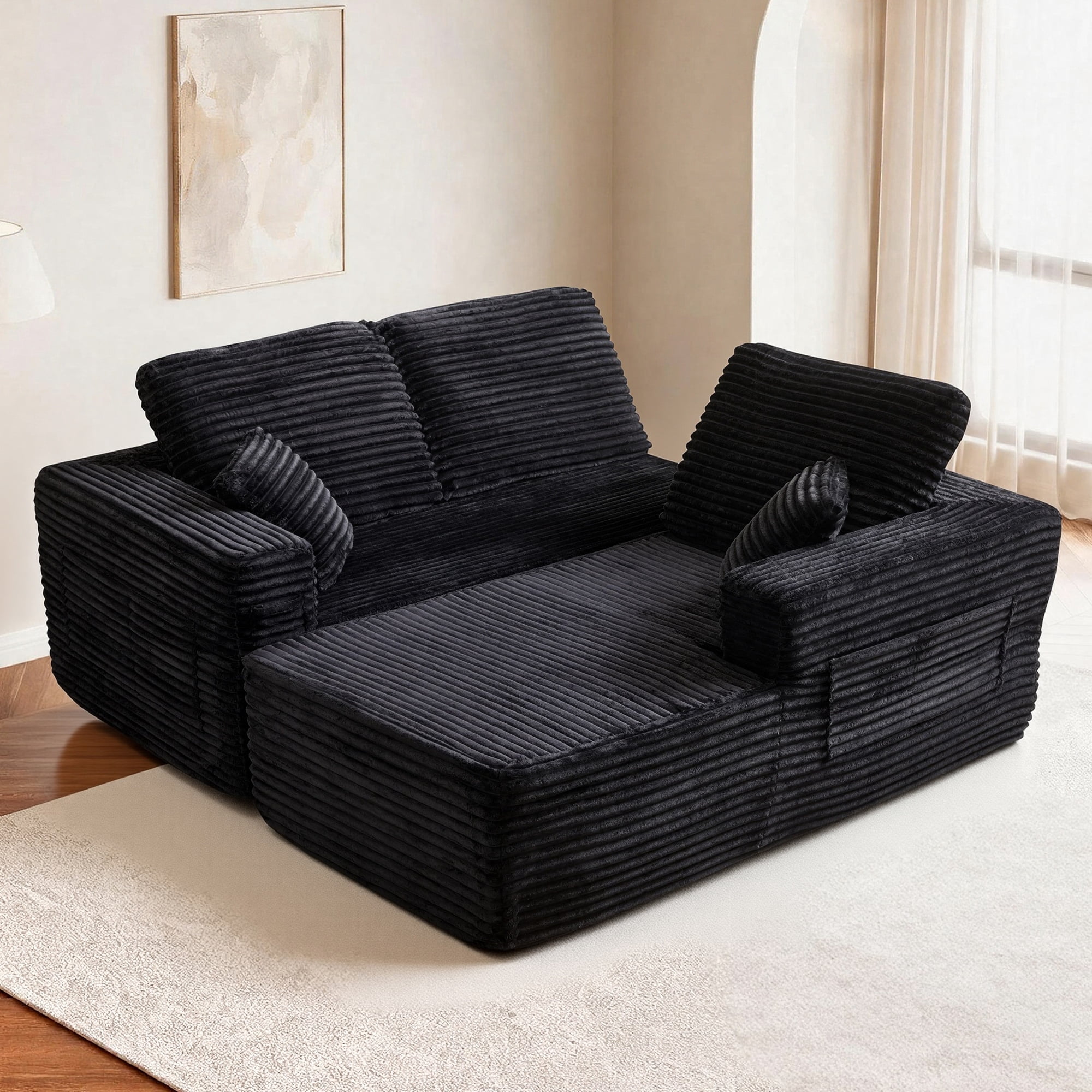 HOQBN 100.39" Cloud Sectional Couch with R-Shape Chaise,Modern Modular Sofa with Deep Seat,No Assembly Required,Compressed Packaging for Living Room Black