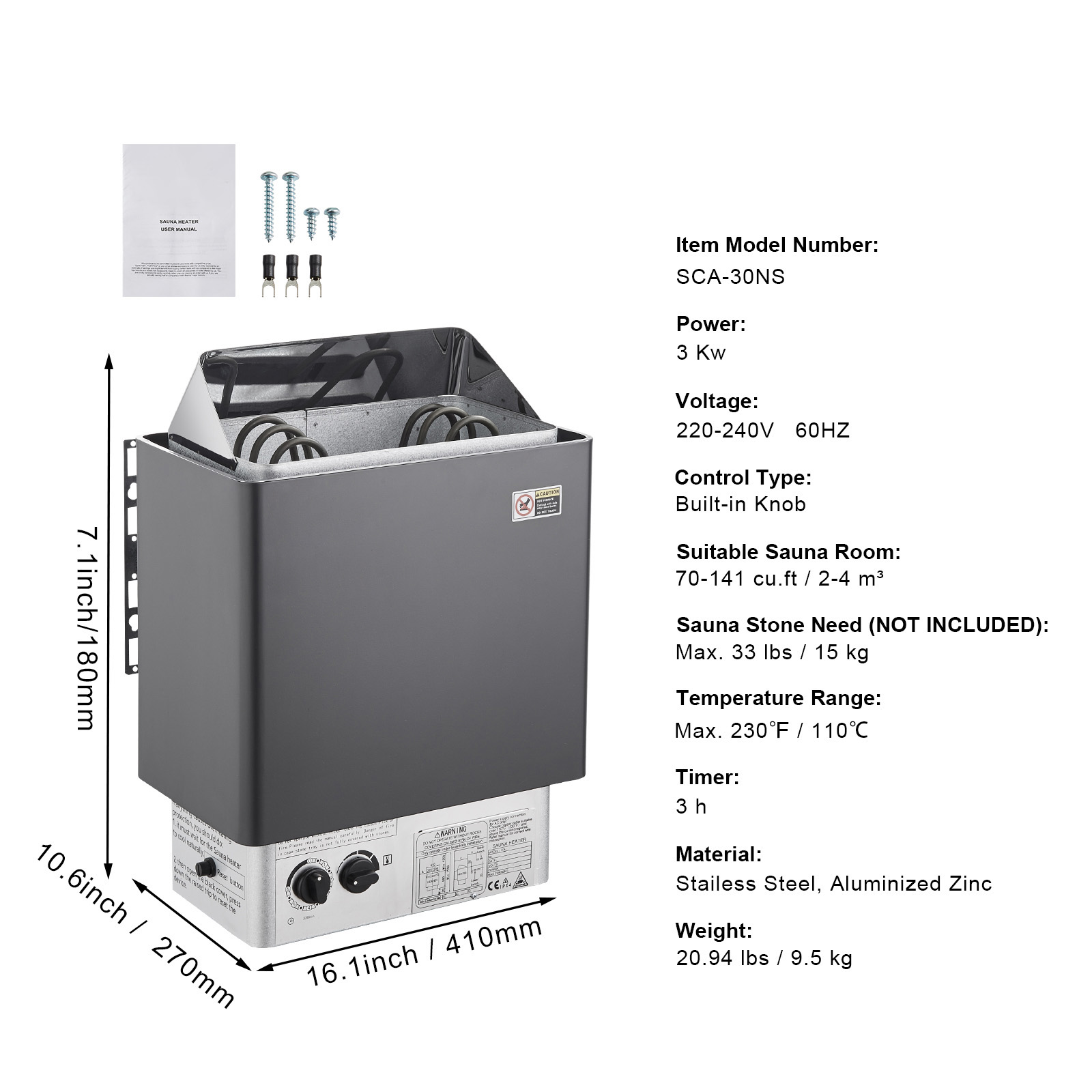 BENTISM Heater Stove Sauna Heaters Stailess Steel 20.94 lbs